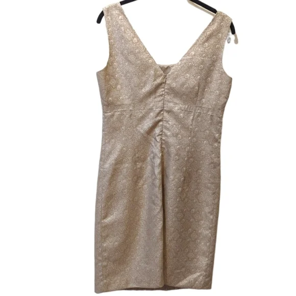 IDEOLOGY Gold Metallic Brocade Empire Waist Sleeveless Sheath Dress (6) - Picture 2 of 5